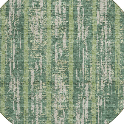 Tabselect Home Line 8' Green And Ivory Round Striped Washable Indoor Outdoor Area Rug