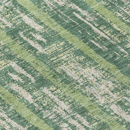 Tabselect Home Line 8' Green And Ivory Round Striped Washable Indoor Outdoor Area Rug