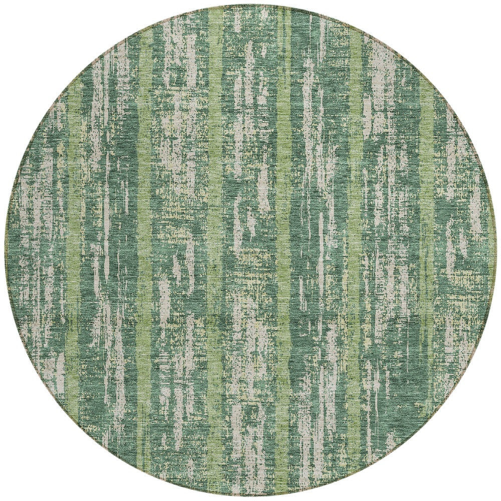 Tabselect Home Line 8' Green And Ivory Round Striped Washable Indoor Outdoor Area Rug