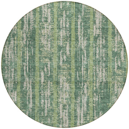 Tabselect Home Line 8' Green And Ivory Round Striped Washable Indoor Outdoor Area Rug