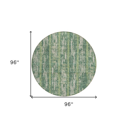Tabselect Home Line 8' Green And Ivory Round Striped Washable Indoor Outdoor Area Rug