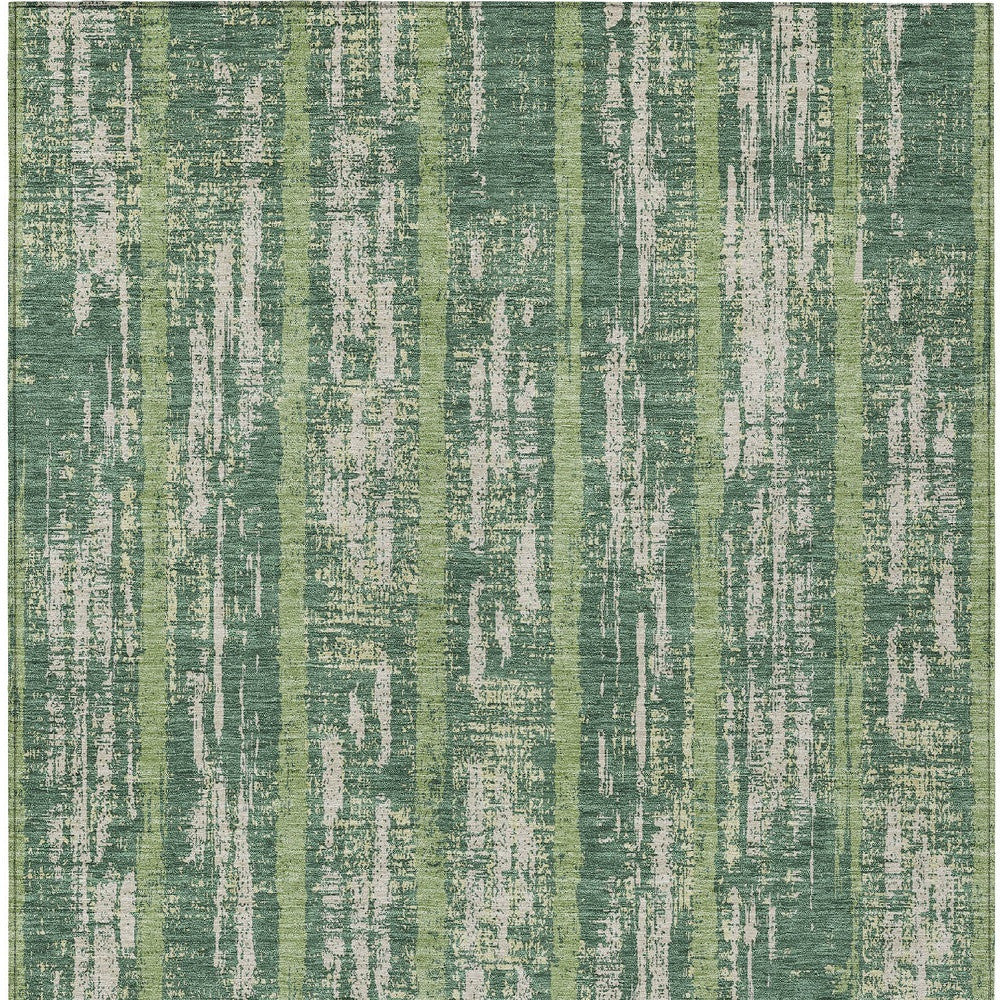 Tabselect Home Line 8' X 10' Green And Ivory Striped Washable Indoor Outdoor Area Rug