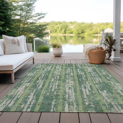 Tabselect Home Line 8' X 10' Green And Ivory Striped Washable Indoor Outdoor Area Rug