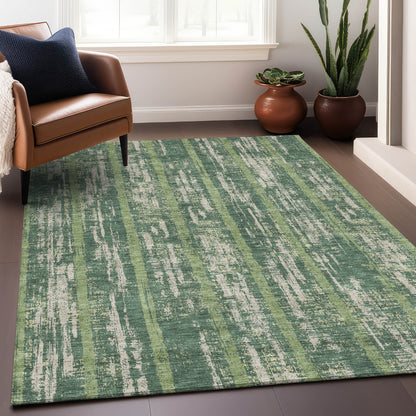 Tabselect Home Line 8' X 10' Green And Ivory Striped Washable Indoor Outdoor Area Rug
