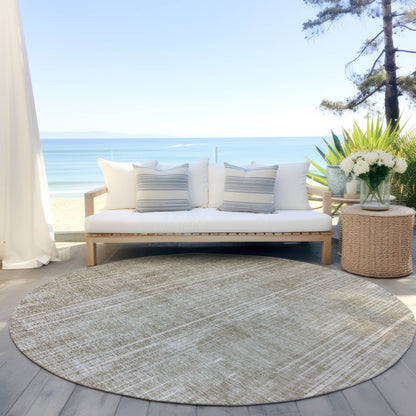 Tabselect Home Line 8' Beige And Ivory Round Striped Washable Indoor Outdoor Area Rug