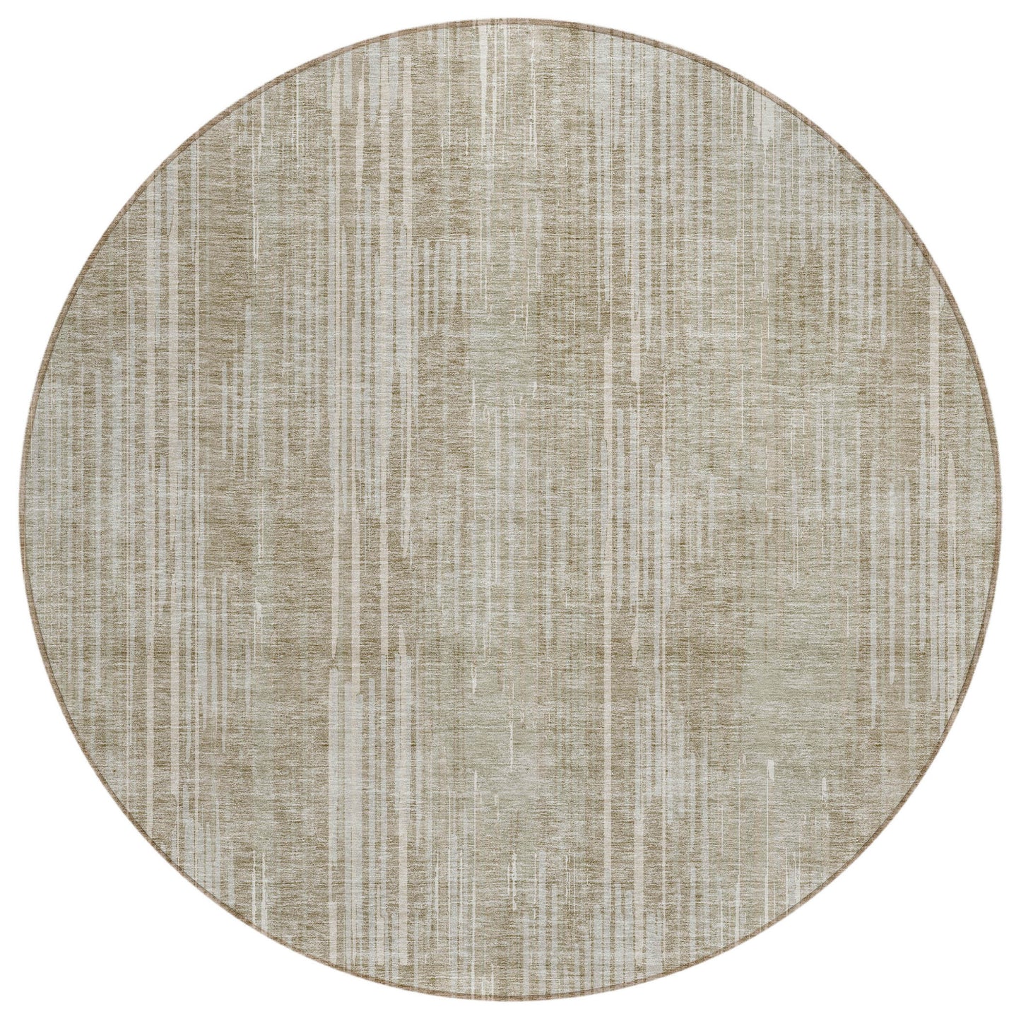 Tabselect Home Line 8' Beige And Ivory Round Striped Washable Indoor Outdoor Area Rug