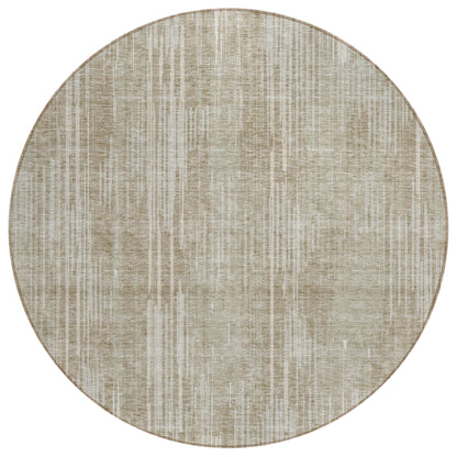 Tabselect Home Line 8' Beige And Ivory Round Striped Washable Indoor Outdoor Area Rug