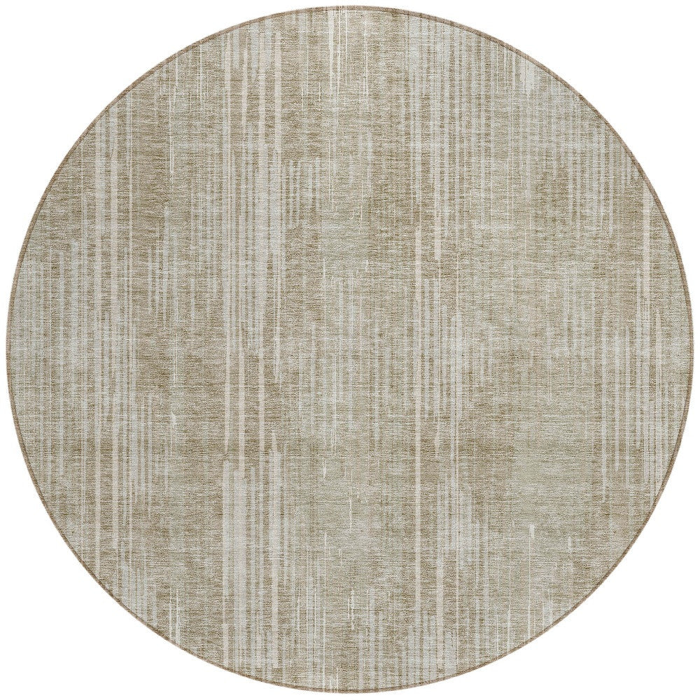 Tabselect Home Line 8' Beige And Ivory Round Striped Washable Indoor Outdoor Area Rug