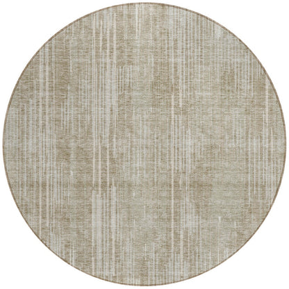 Tabselect Home Line 8' Beige And Ivory Round Striped Washable Indoor Outdoor Area Rug