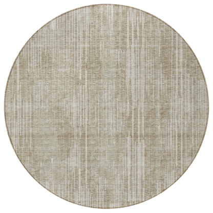 Tabselect Home Line 8' Beige And Ivory Round Striped Washable Indoor Outdoor Area Rug