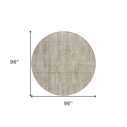 Tabselect Home Line 8' Beige And Ivory Round Striped Washable Indoor Outdoor Area Rug