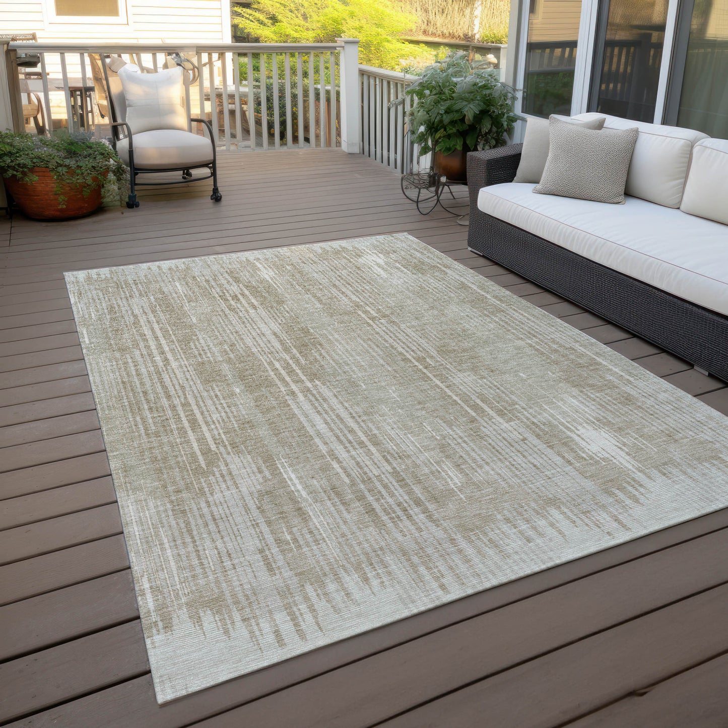 Tabselect Home Line 8' X 10' Beige And Ivory Striped Washable Indoor Outdoor Area Rug
