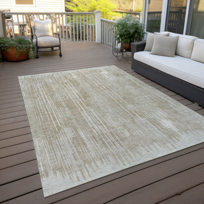Tabselect Home Line 8' X 10' Beige And Ivory Striped Washable Indoor Outdoor Area Rug