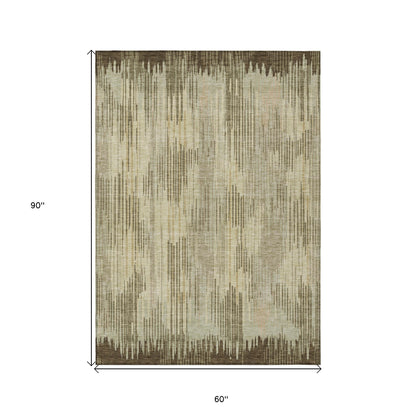 Tabselect Home Line 5' X 8' Brown And Green Striped Washable Indoor Outdoor Area Rug