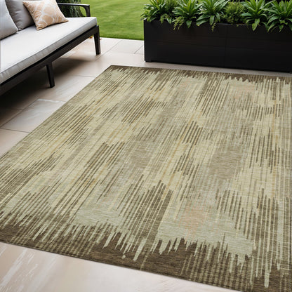 Tabselect Home Line 5' X 8' Brown And Green Striped Washable Indoor Outdoor Area Rug