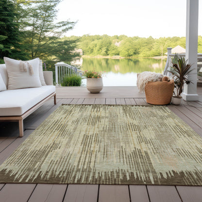 Tabselect Home Line 5' X 8' Brown And Green Striped Washable Indoor Outdoor Area Rug