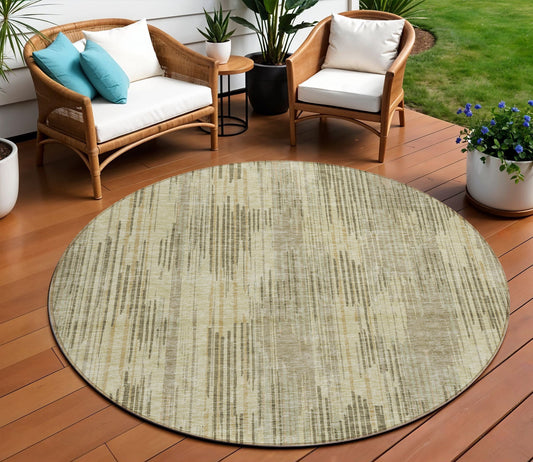 Tabselect Home Line 8' Brown And Green Round Striped Washable Indoor Outdoor Area Rug