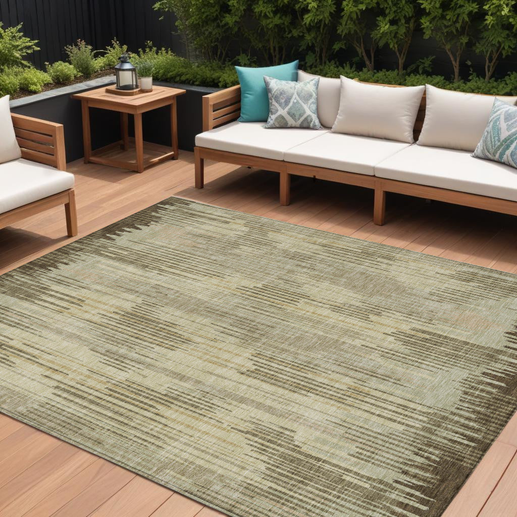 Tabselect Home Line 8' X 10' Brown And Green Striped Washable Indoor Outdoor Area Rug