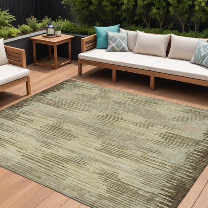 Tabselect Home Line 8' X 10' Brown And Green Striped Washable Indoor Outdoor Area Rug