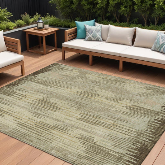 Tabselect Home Line 8' X 10' Brown And Green Striped Washable Indoor Outdoor Area Rug