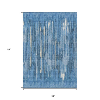 Tabselect Home Line 5' X 8' Blue And Ivory Striped Washable Indoor Outdoor Area Rug