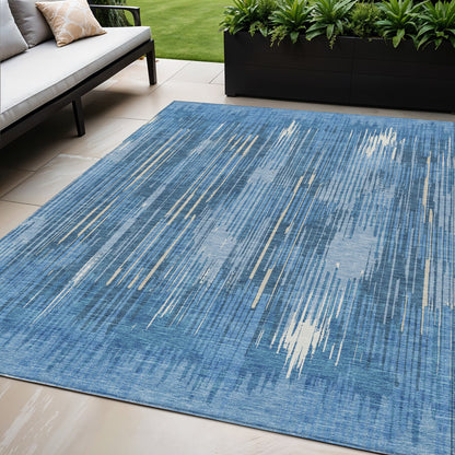 Tabselect Home Line 5' X 8' Blue And Ivory Striped Washable Indoor Outdoor Area Rug