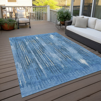 Tabselect Home Line 5' X 8' Blue And Ivory Striped Washable Indoor Outdoor Area Rug
