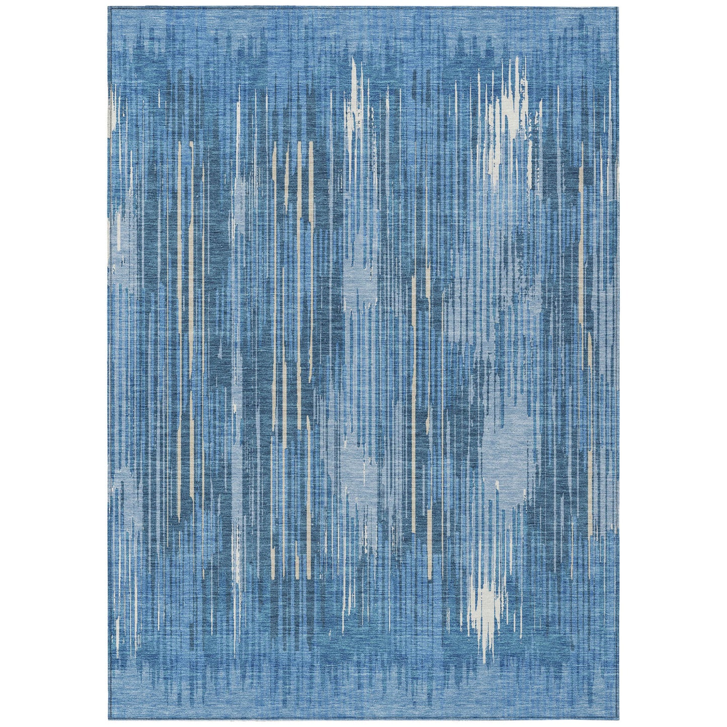 Tabselect Home Line 5' X 8' Blue And Ivory Striped Washable Indoor Outdoor Area Rug