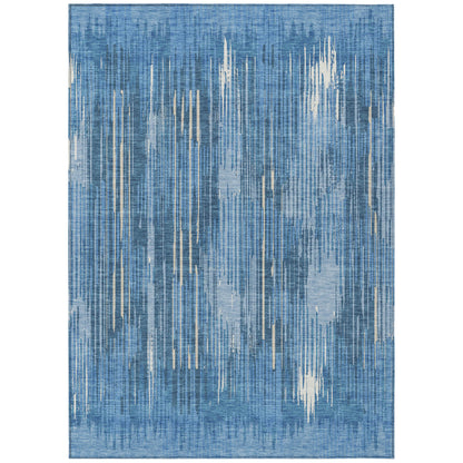Tabselect Home Line 5' X 8' Blue And Ivory Striped Washable Indoor Outdoor Area Rug