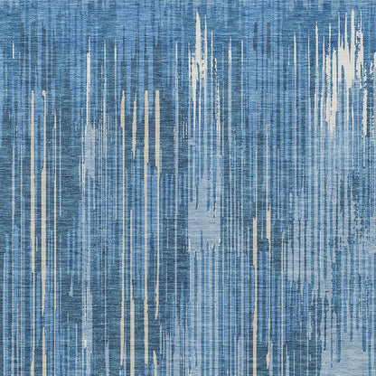 Tabselect Home Line 5' X 8' Blue And Ivory Striped Washable Indoor Outdoor Area Rug