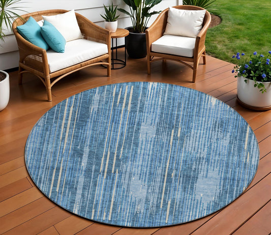 Tabselect Home Line 8' Blue And Ivory Round Striped Washable Indoor Outdoor Area Rug