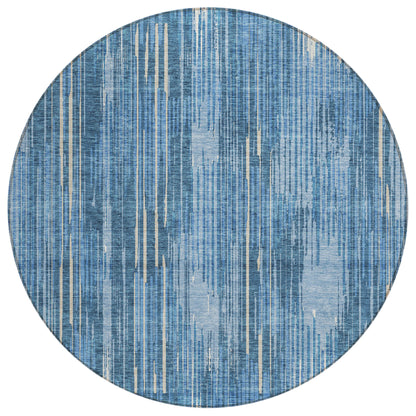 Tabselect Home Line 8' Blue And Ivory Round Striped Washable Indoor Outdoor Area Rug