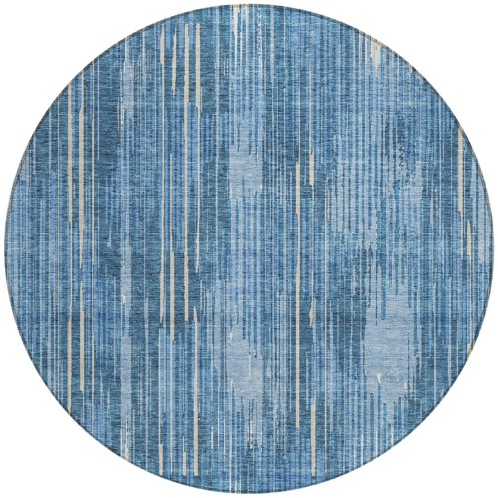 Tabselect Home Line 8' Blue And Ivory Round Striped Washable Indoor Outdoor Area Rug