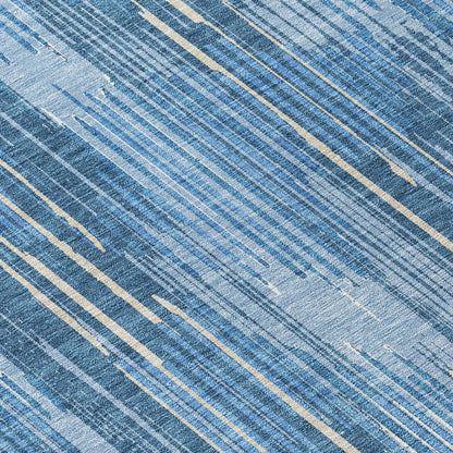 Tabselect Home Line 8' Blue And Ivory Round Striped Washable Indoor Outdoor Area Rug