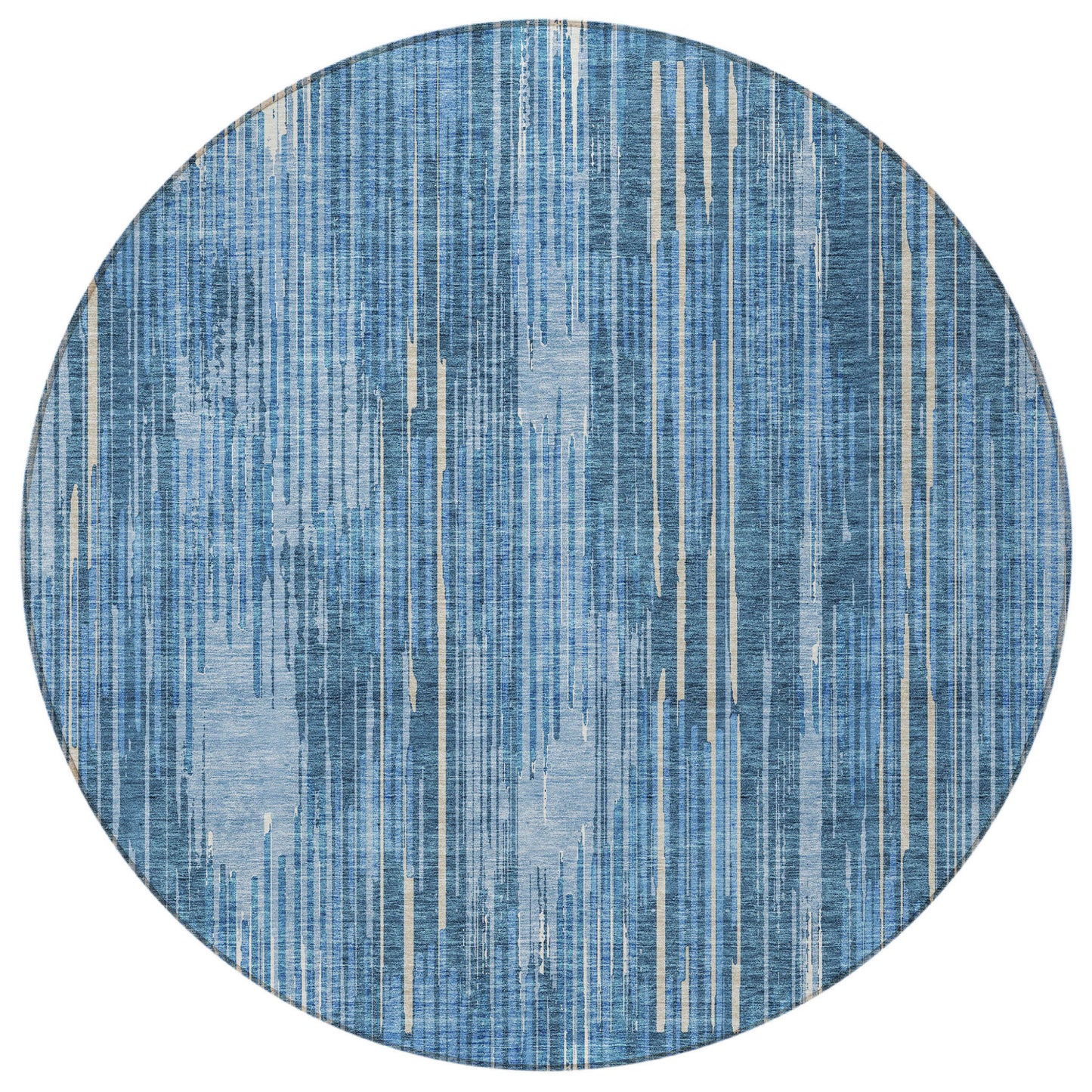 Tabselect Home Line 8' Blue And Ivory Round Striped Washable Indoor Outdoor Area Rug