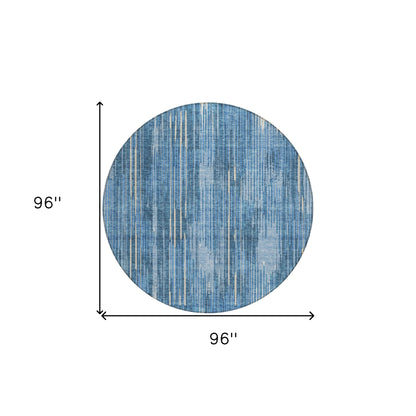 Tabselect Home Line 8' Blue And Ivory Round Striped Washable Indoor Outdoor Area Rug