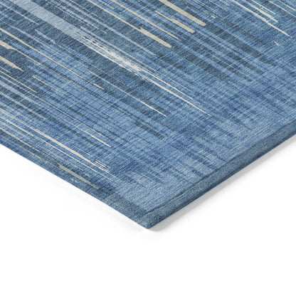 Tabselect Home Line 8' X 10' Blue And Ivory Striped Washable Indoor Outdoor Area Rug