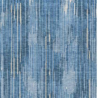 Tabselect Home Line 8' X 10' Blue And Ivory Striped Washable Indoor Outdoor Area Rug
