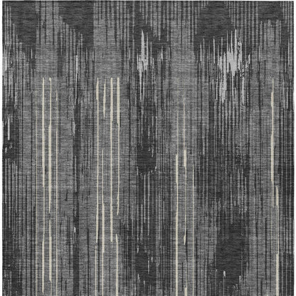 Tabselect Home Line 5' X 8' Charcoal Gray And Ivory Striped Washable Indoor Outdoor Area Rug