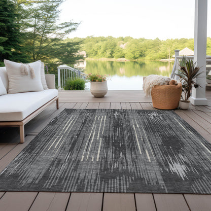 Tabselect Home Line 5' X 8' Charcoal Gray And Ivory Striped Washable Indoor Outdoor Area Rug