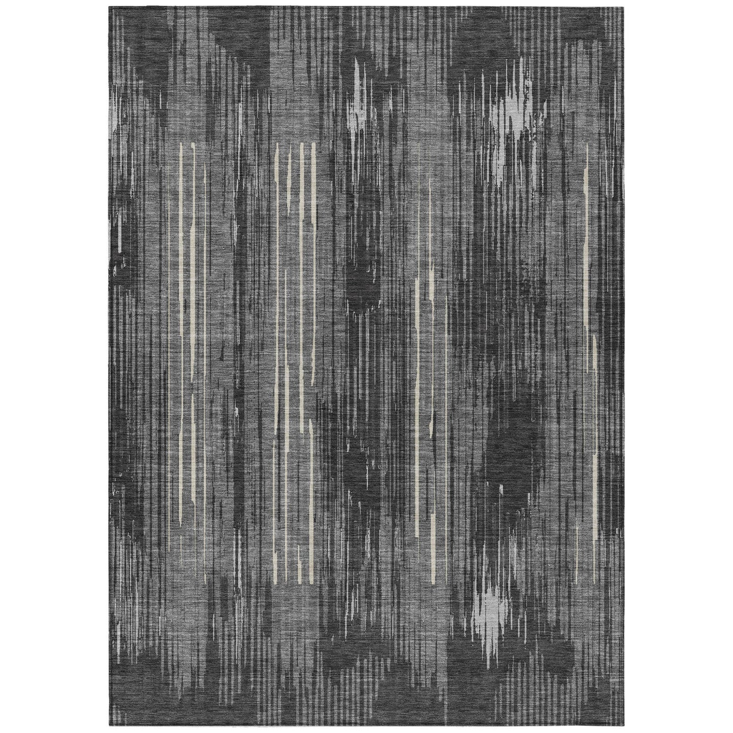 Tabselect Home Line 5' X 8' Charcoal Gray And Ivory Striped Washable Indoor Outdoor Area Rug
