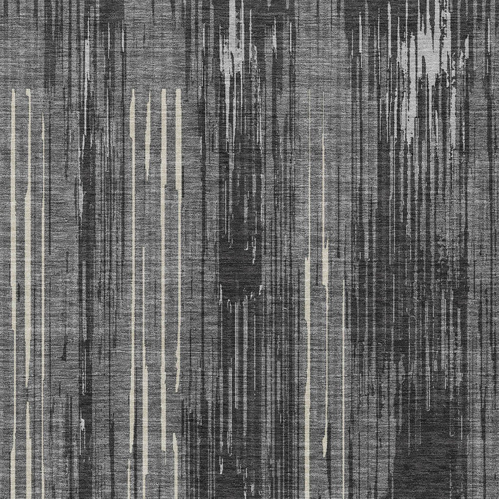 Tabselect Home Line 5' X 8' Charcoal Gray And Ivory Striped Washable Indoor Outdoor Area Rug