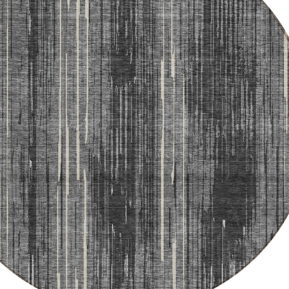 Tabselect Home Line 8' Charcoal Gray And Ivory Round Striped Washable Indoor Outdoor Area Rug