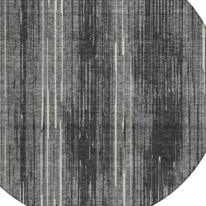Tabselect Home Line 8' Charcoal Gray And Ivory Round Striped Washable Indoor Outdoor Area Rug