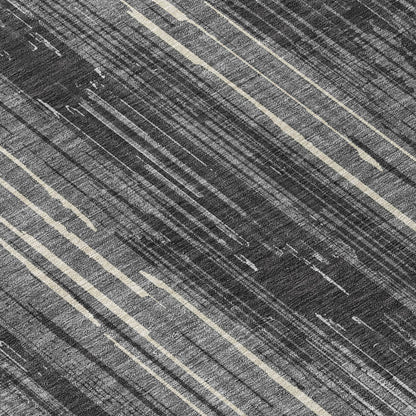 Tabselect Home Line 8' Charcoal Gray And Ivory Round Striped Washable Indoor Outdoor Area Rug