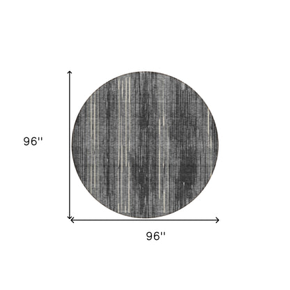 Tabselect Home Line 8' Charcoal Gray And Ivory Round Striped Washable Indoor Outdoor Area Rug