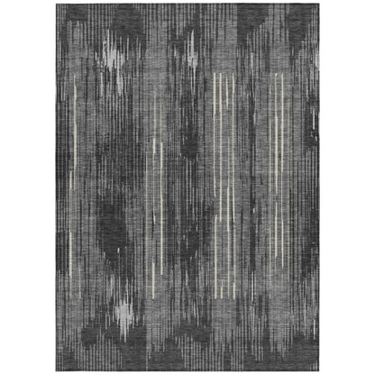 Tabselect Home Line 8' X 10' Charcoal Gray And Ivory Striped Washable Indoor Outdoor Area Rug