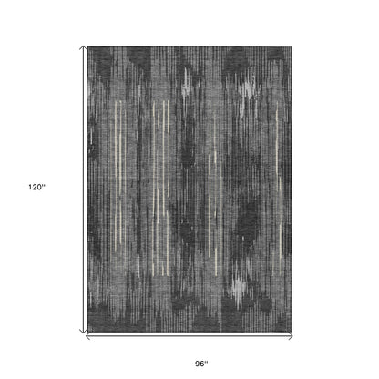 Tabselect Home Line 8' X 10' Charcoal Gray And Ivory Striped Washable Indoor Outdoor Area Rug