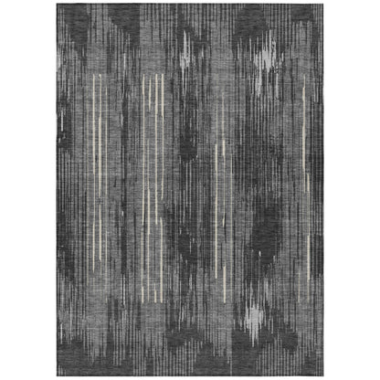Tabselect Home Line 8' X 10' Charcoal Gray And Ivory Striped Washable Indoor Outdoor Area Rug