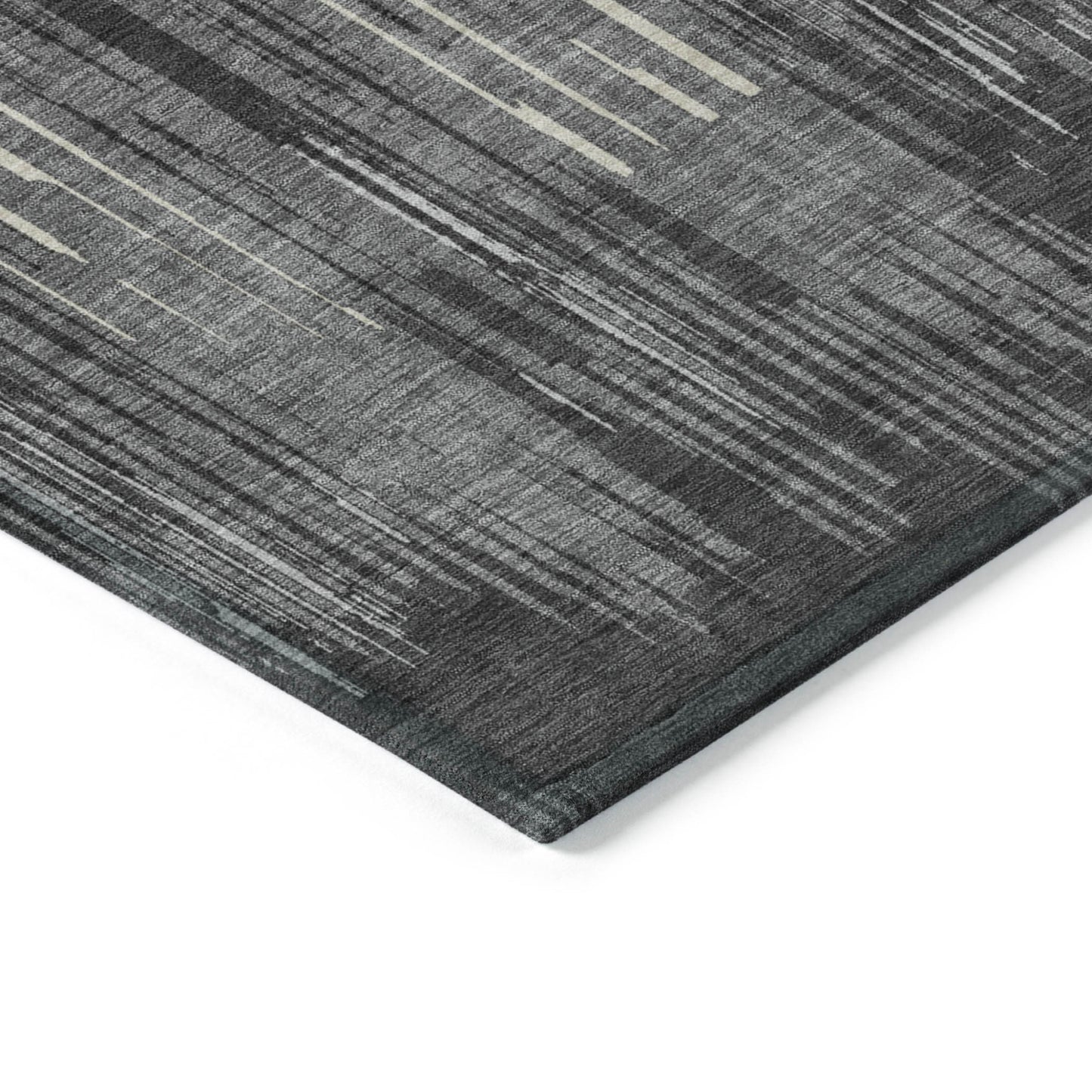 Tabselect Home Line 8' X 10' Charcoal Gray And Ivory Striped Washable Indoor Outdoor Area Rug